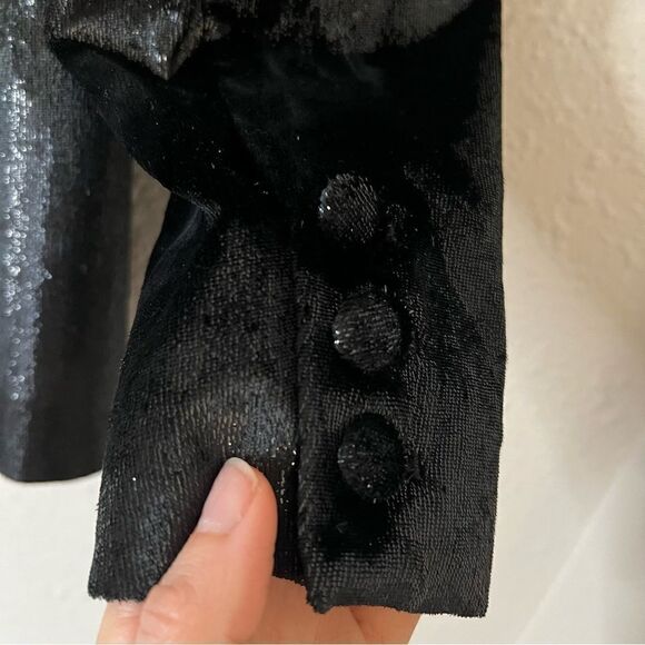 FRAME Black Metallic Velvet Satin Single Blazer Jacket Size 2 - Picture 10 of 12
